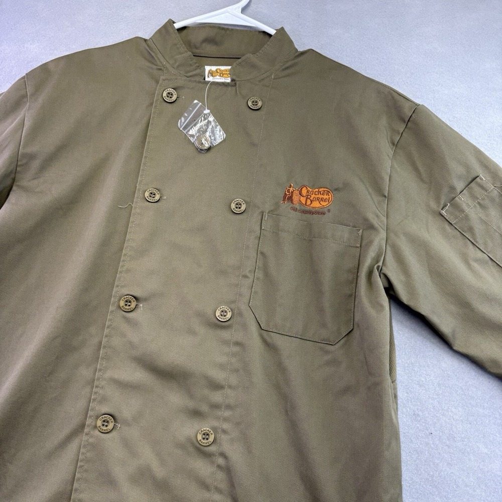 Cracker Barrel Chef Coat Shirt Small Olive Green Short Sleeve Uniform Work